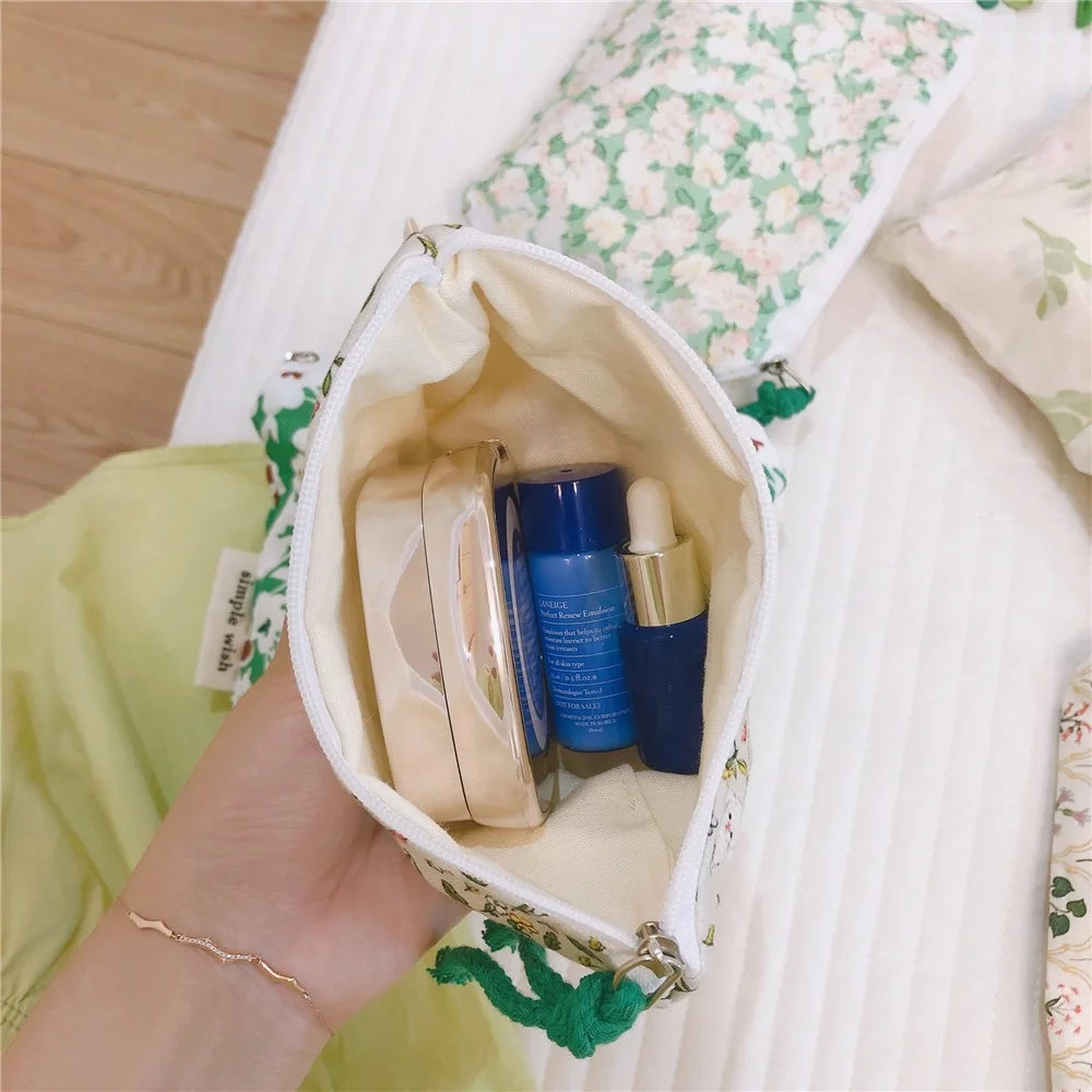 532 Portable Coin Purse Makeup Storage Bag Earphone Electronic Accessories Organizer Money Cash Pouch Wallet - Dark Green / Flower - 5