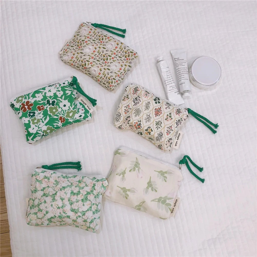 532 Portable Coin Purse Makeup Storage Bag Earphone Electronic Accessories Organizer Money Cash Pouch Wallet - Dark Green / Flower - 7
