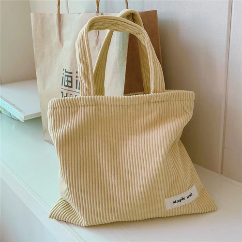 149 Wear-resistant Corduroy Toiletries Handbag Cosmetic Organizer Bag Solid Color Makeup Storage Pouch for Women and Teen Girls - Light Yellow - 1