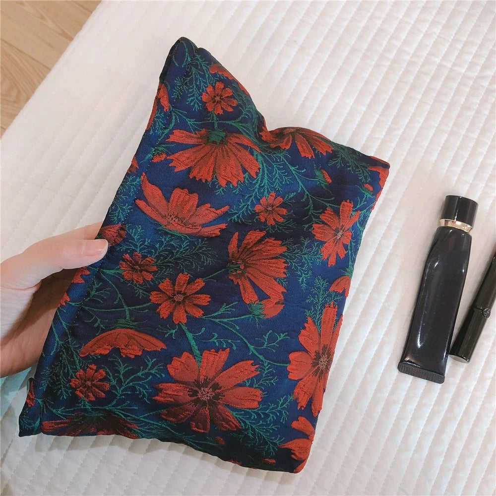 146 Retro Style Cosmetic Bag Large Makeup Bag Travel Toiletries Storage Pouch Zipper Closure Organizer for Women and Girls - Red Flower / Navy Blue - 6