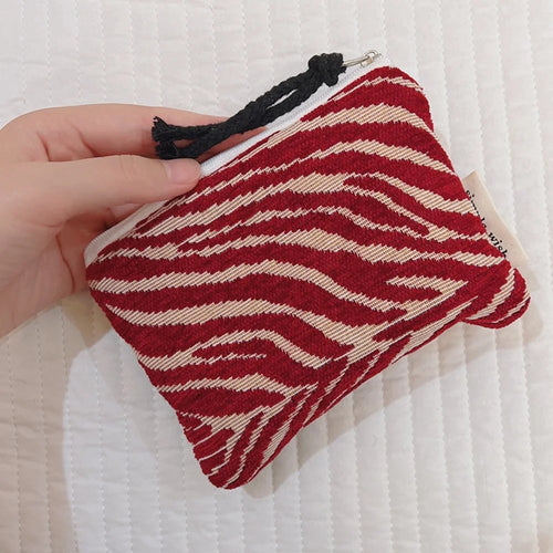 542 Canvas Coin Storage Bag Pouch Zipper Small Change Purse Card Key Holder Mini Wallet - Red Chenille - 1