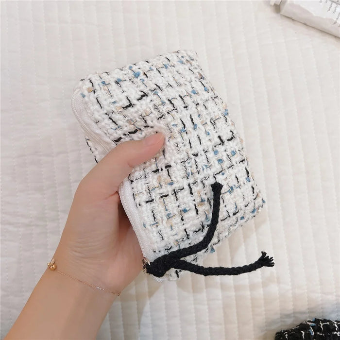 542 Canvas Coin Storage Bag Pouch Zipper Small Change Purse Card Key Holder Mini Wallet - Red Chenille - 5