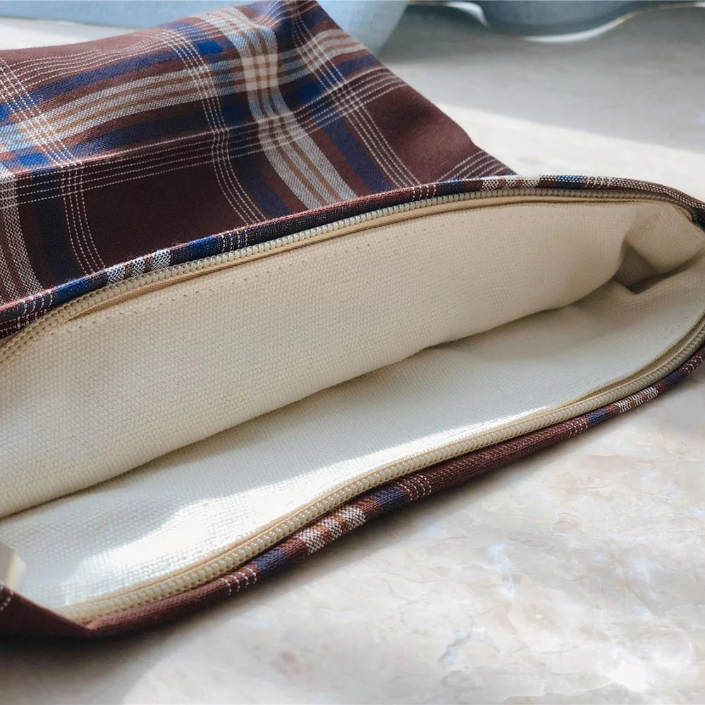 427 Cotton Makeup Storage Pouch Anti-Wear Toiletries Women Teen Girls Cosmetic Organizer Travel Hand Bag - Coffee / Large Grid - 5