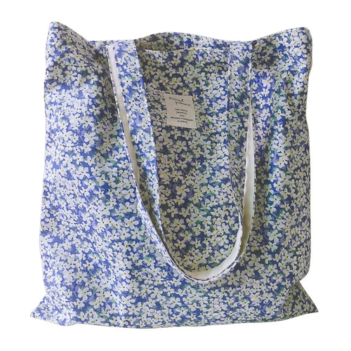256 Cotton Tote Bag Floral Flower Pattern Wear-resistant Large Capacity Canvas Shoulder Bag for Gym, Work, School - Blue Flower - 1