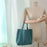 561 Solid Color Canvas Tote Bag Snap Button Small Handbag for Travel Shopping - Cyan - 3