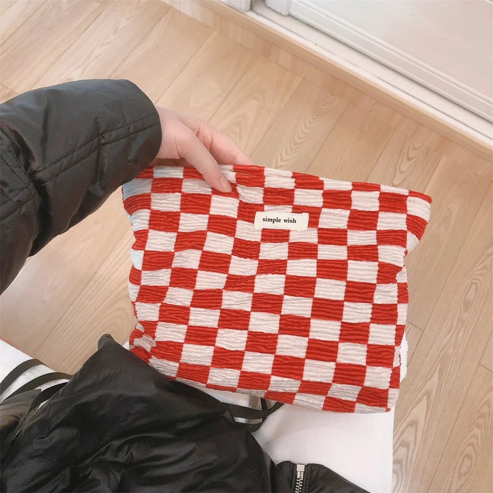 202 Elegant Grid Pattern Travel Toiletry Bag Cosmetic Carrying Bag Organizer Storage Pouch - Big Grid - 1