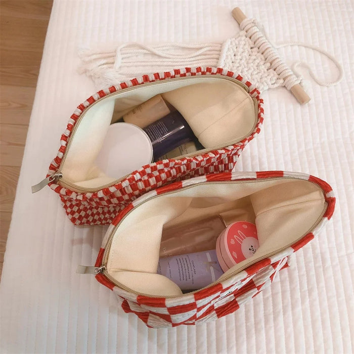 202 Elegant Grid Pattern Travel Toiletry Bag Cosmetic Carrying Bag Organizer Storage Pouch - Big Grid - 6
