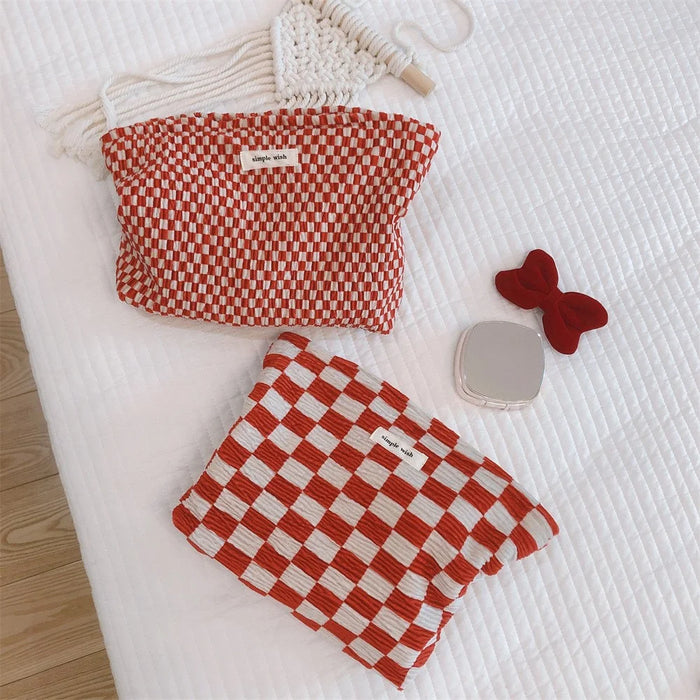 202 Elegant Grid Pattern Travel Toiletry Bag Cosmetic Carrying Bag Organizer Storage Pouch - Big Grid - 7