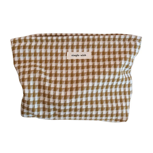 75 Retro Makeup Bag Houndstooth Pattern Toiletries Cosmetic Carrying Bag Organizer Storage Pouch for Travel - Khaki Big Grid - 1