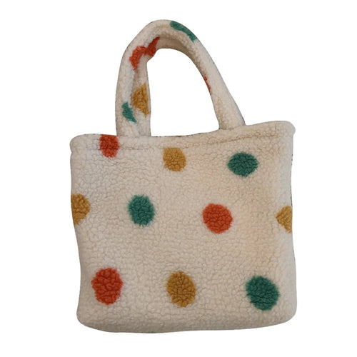 561 Vintage Polka Dot Fluffy Handbag Women Furry Tote Bag for Autumn and Winter - 1