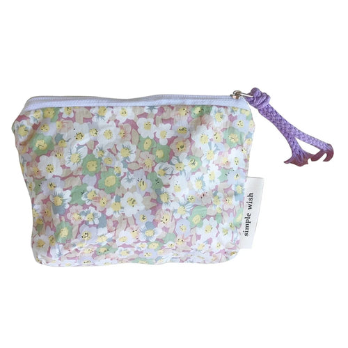 191 Canvas Coin Storage Bag Pouch Zipper Small Change Purse Card Key Holder Mini Wallet - Light Purple Flower - 1