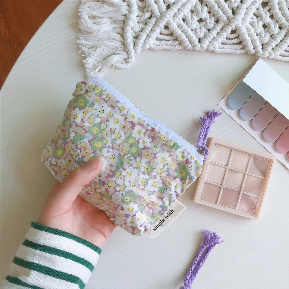 191 Canvas Coin Storage Bag Pouch Zipper Small Change Purse Card Key Holder Mini Wallet - Light Purple Flower - 3