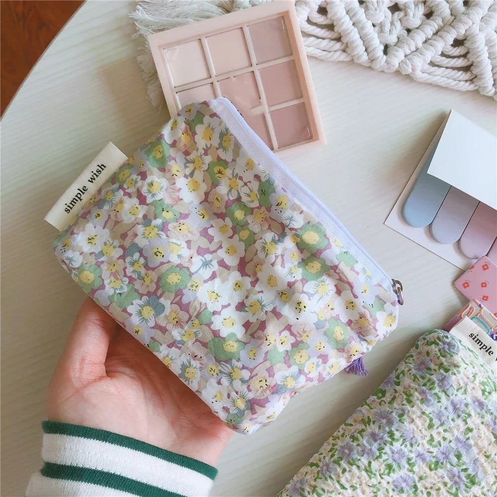 191 Canvas Coin Storage Bag Pouch Zipper Small Change Purse Card Key Holder Mini Wallet - Light Purple Flower - 4