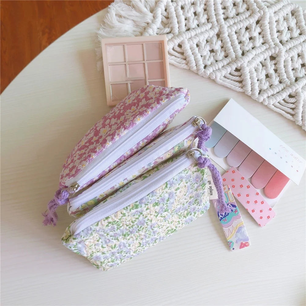 191 Canvas Coin Storage Bag Pouch Zipper Small Change Purse Card Key Holder Mini Wallet - Light Purple Flower - 6
