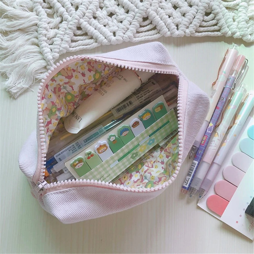 176 Flower Design Women Toiletry Organizer for Traveling Portable Canvas Makeup Bag - Light Purple / Embroidered Flowers - 2