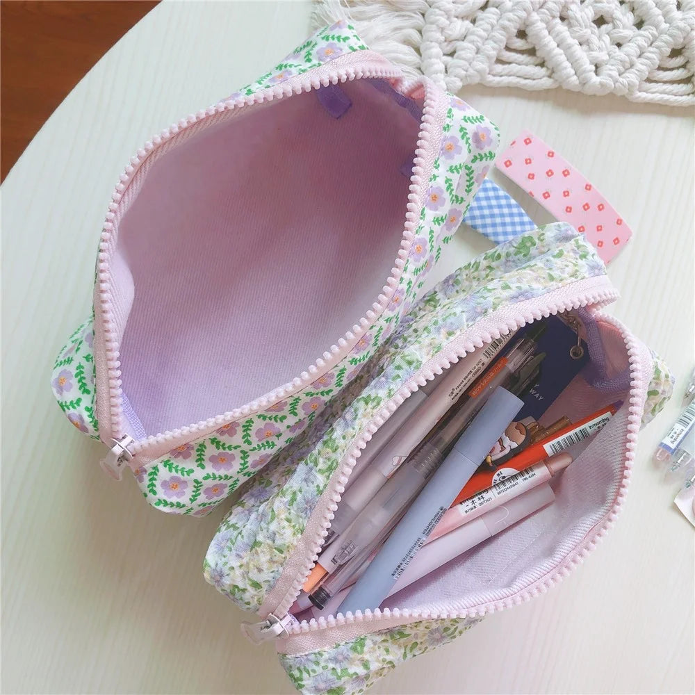 176 Flower Design Women Toiletry Organizer for Traveling Portable Canvas Makeup Bag - Light Purple / Embroidered Flowers - 4