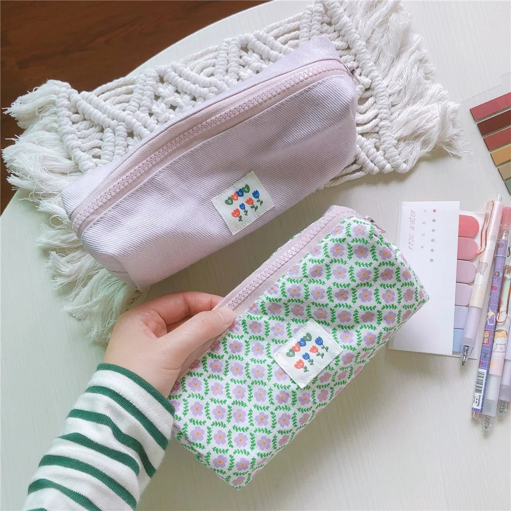 176 Flower Design Women Toiletry Organizer for Traveling Portable Canvas Makeup Bag - Light Purple / Embroidered Flowers - 5