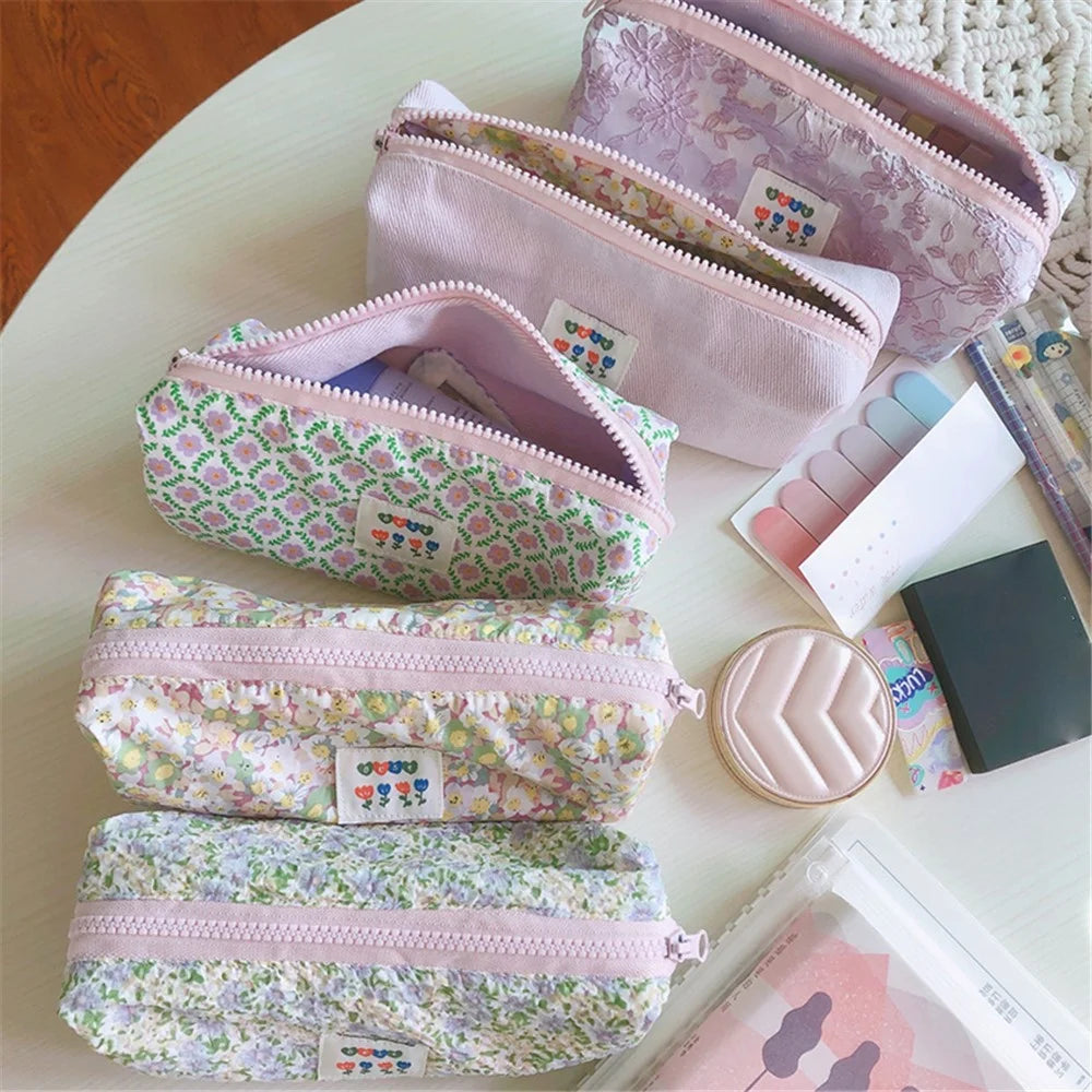 176 Flower Design Women Toiletry Organizer for Traveling Portable Canvas Makeup Bag - Light Purple / Embroidered Flowers - 7