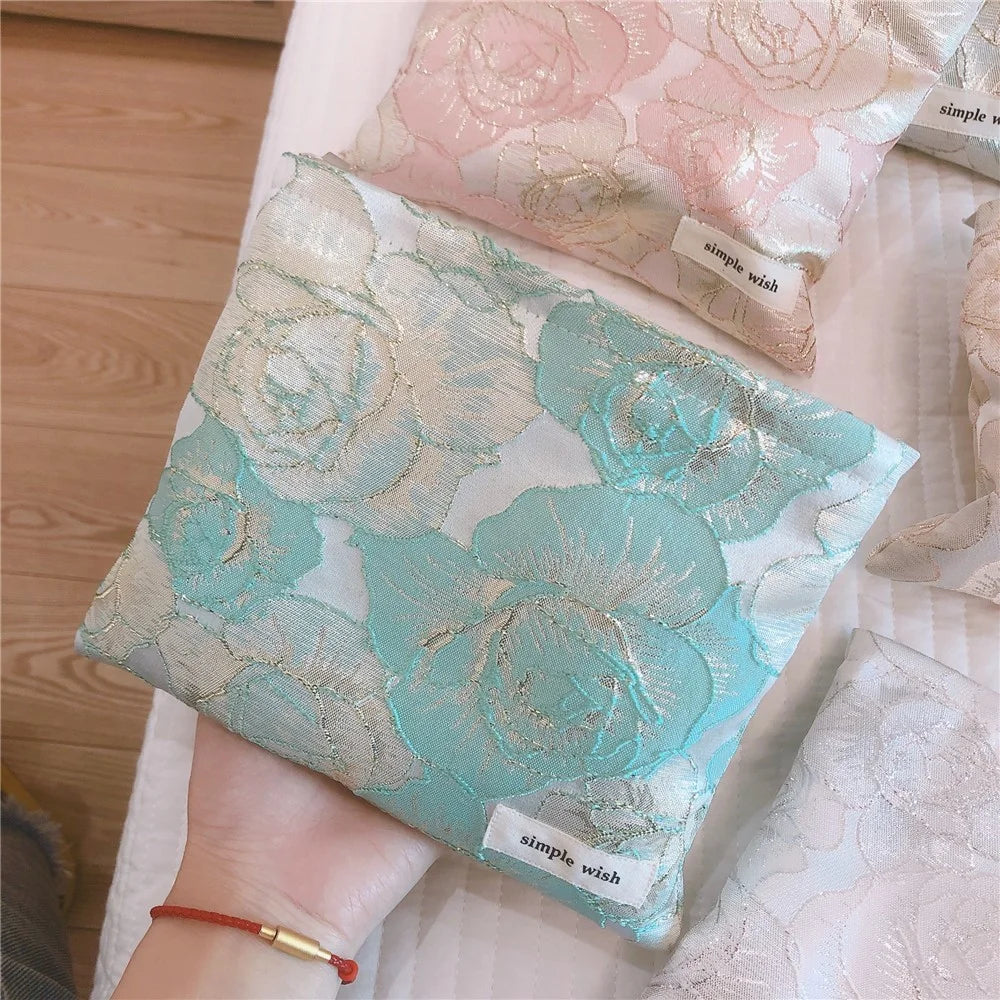 456 Rose Flower Gold Silk Jacquard Makeup Bag Travel Toiletry Organizer Small Size Cosmetic Pouch - Light Green - 4