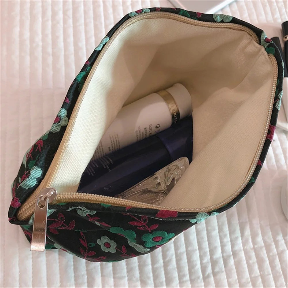 399 Portable Cosmetic Pouch Fashion Flower Pattern Travel Makeup Bag Women Toiletry Organizer - Black - 4
