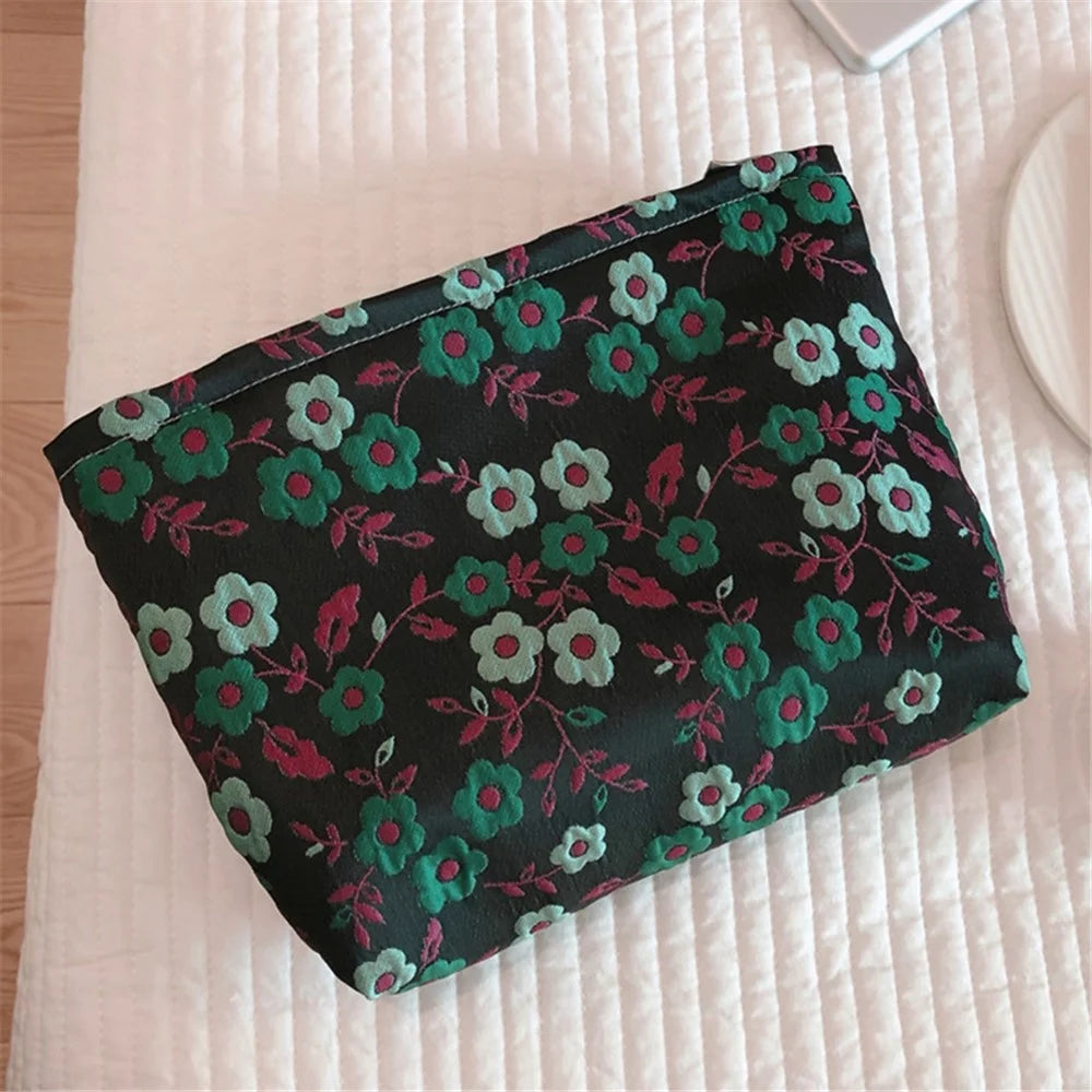 399 Portable Cosmetic Pouch Fashion Flower Pattern Travel Makeup Bag Women Toiletry Organizer - Black - 5