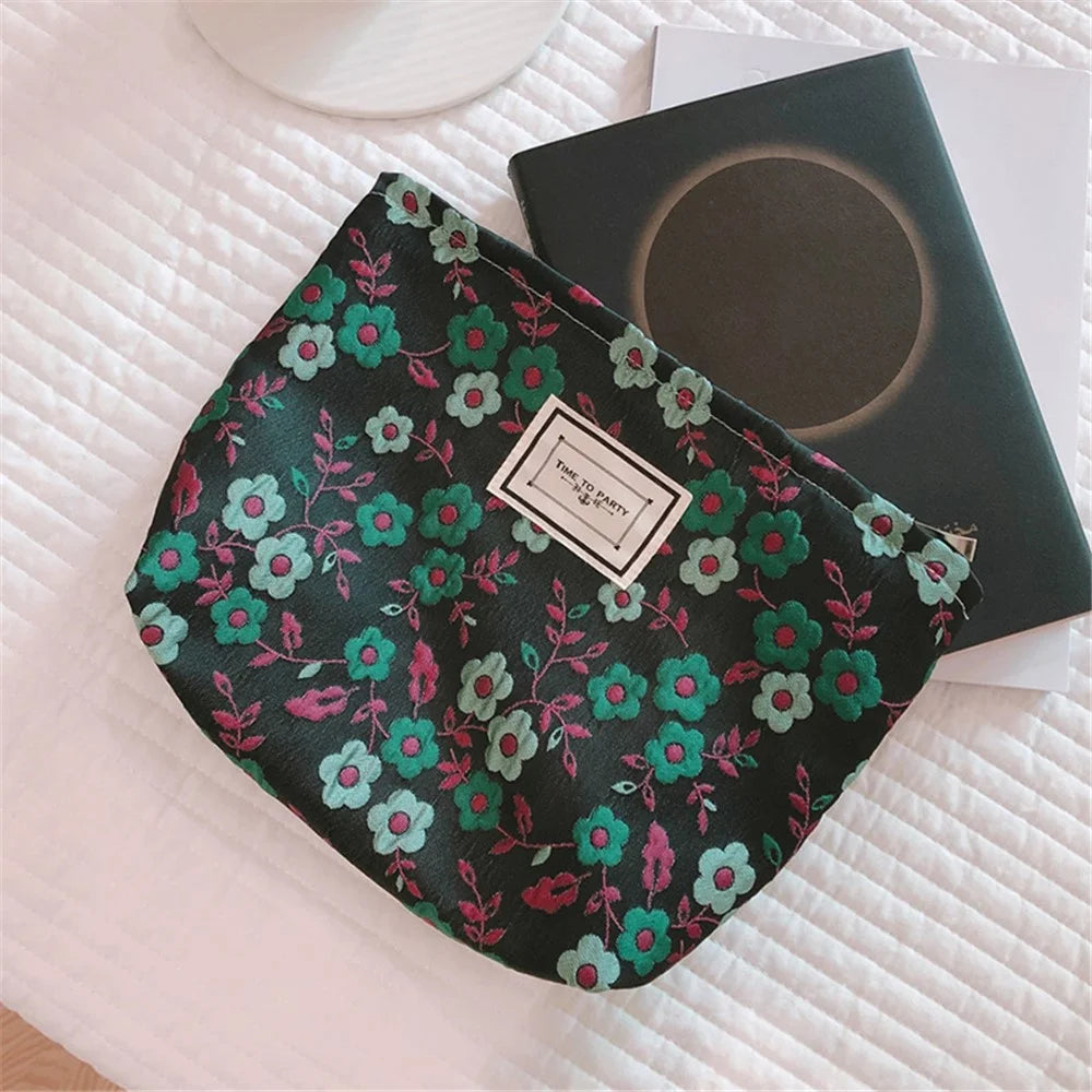 399 Portable Cosmetic Pouch Fashion Flower Pattern Travel Makeup Bag Women Toiletry Organizer - Black - 6