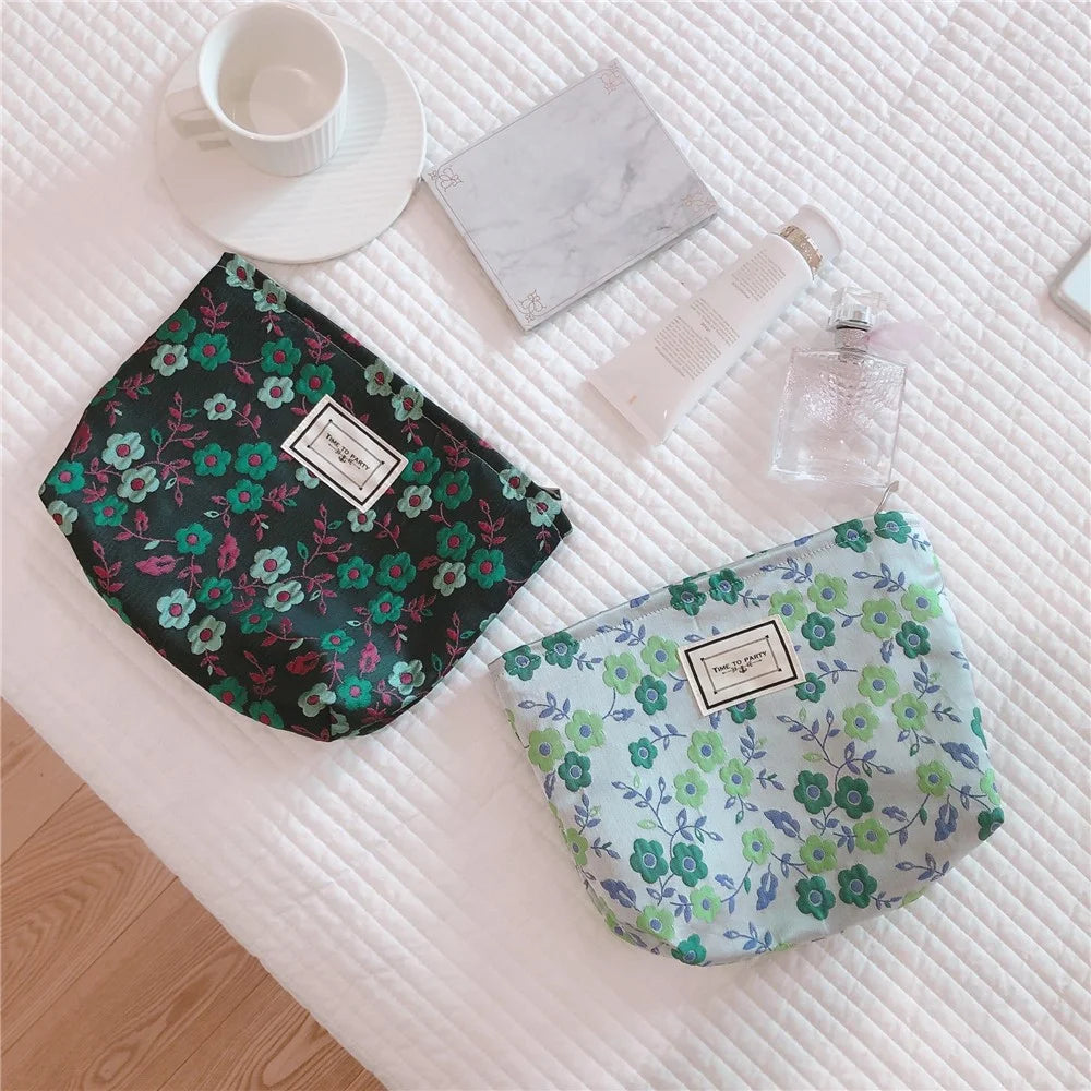 399 Portable Cosmetic Pouch Fashion Flower Pattern Travel Makeup Bag Women Toiletry Organizer - Black - 7