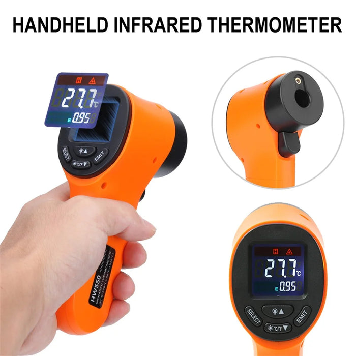 HW550 Digital LCD Infrared Thermometer Non-Contact Laser Industrial Pyrometer Temperature Gun - Orange - 7