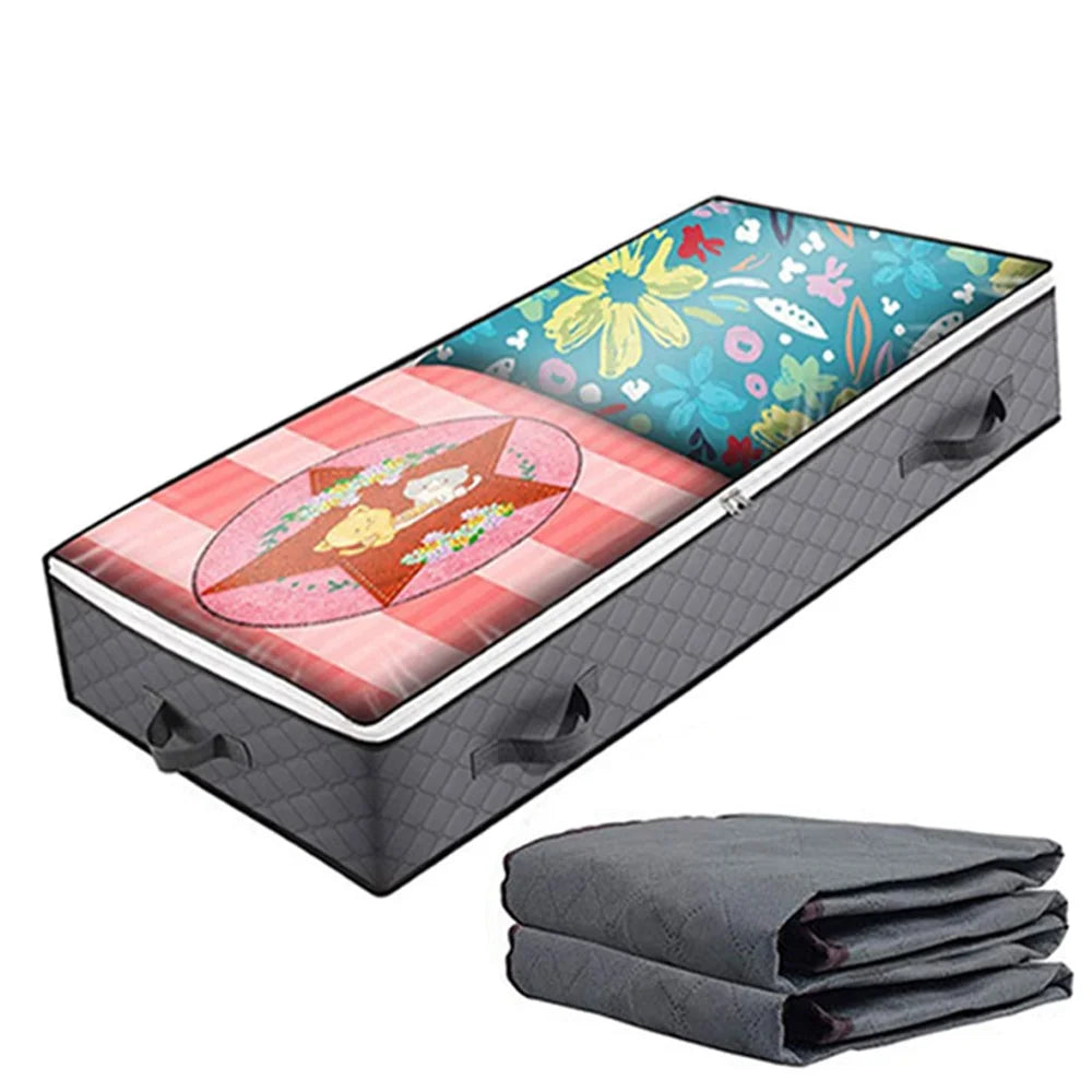 KZ-001001 1Pc 100*50*15cm Foldable Under Bed Storage Bag Zippered Organizer Blankets Clothes Storage Bin with Transparent Window - Grey - 1