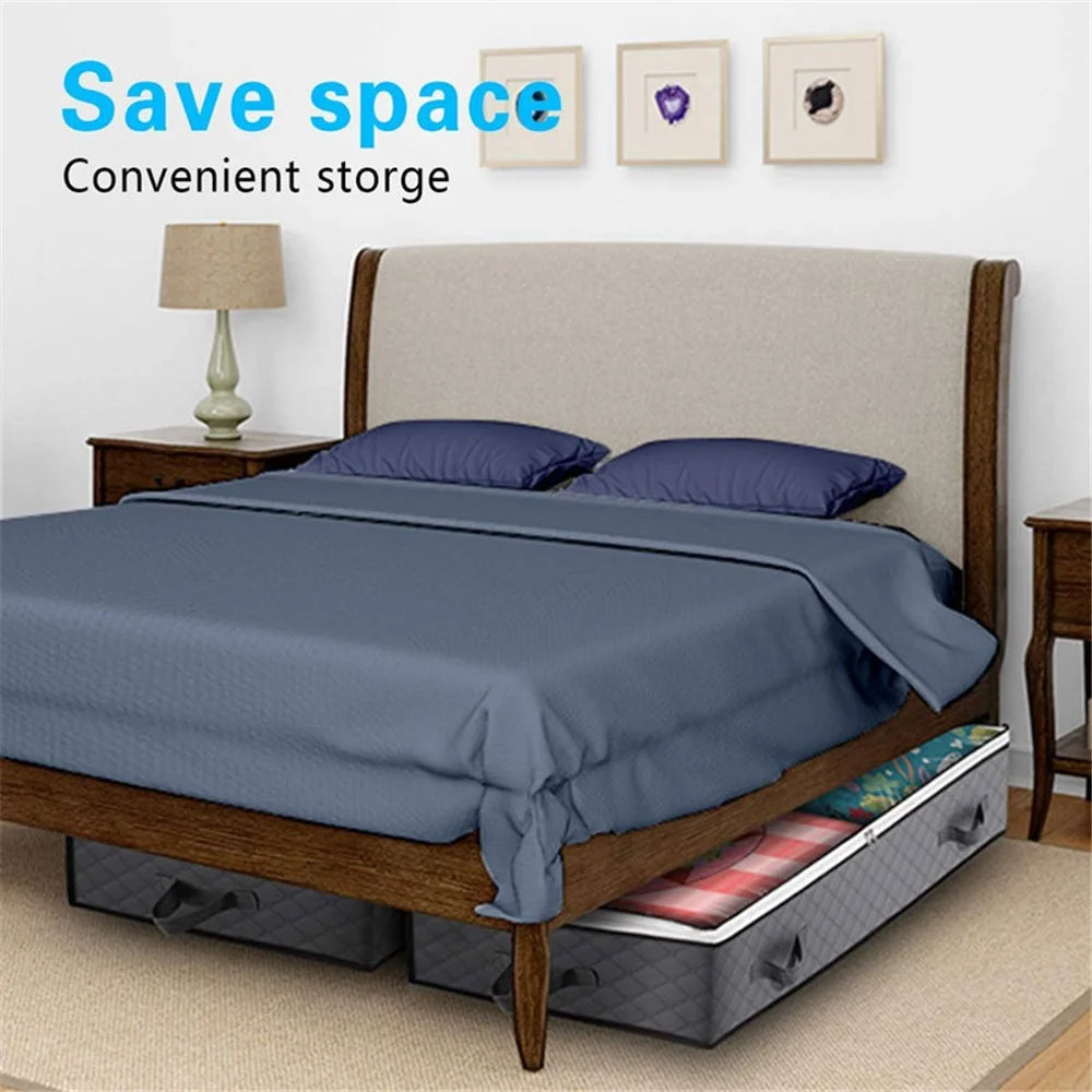 KZ-001001 3Pcs 100*50*15cm Foldable Under Bed Blankets Clothes Organizer Storage Bag Zippered Storage Bin with Transparent Window - Grey - 6