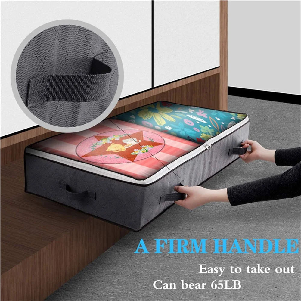 KZ-001001 4Pcs 100*50*15cm Under Bed Zipper Bag with Handle Transparent Window Foldable Blankets Clothes Storage Bin - Grey - 3