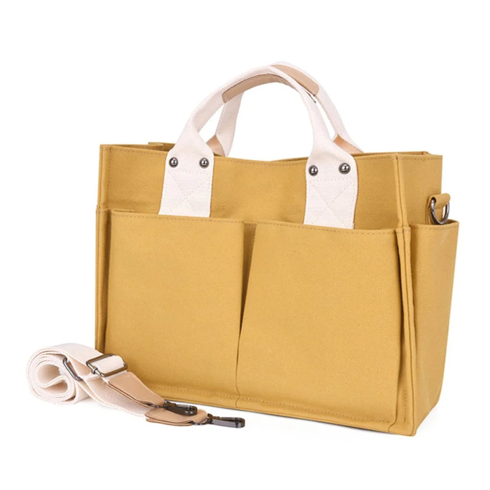 Women Canvas Tote Bag Casual Handbag Crossbody Shoulder Bag Large Capacity Mommy Pouch - Yellow - 1