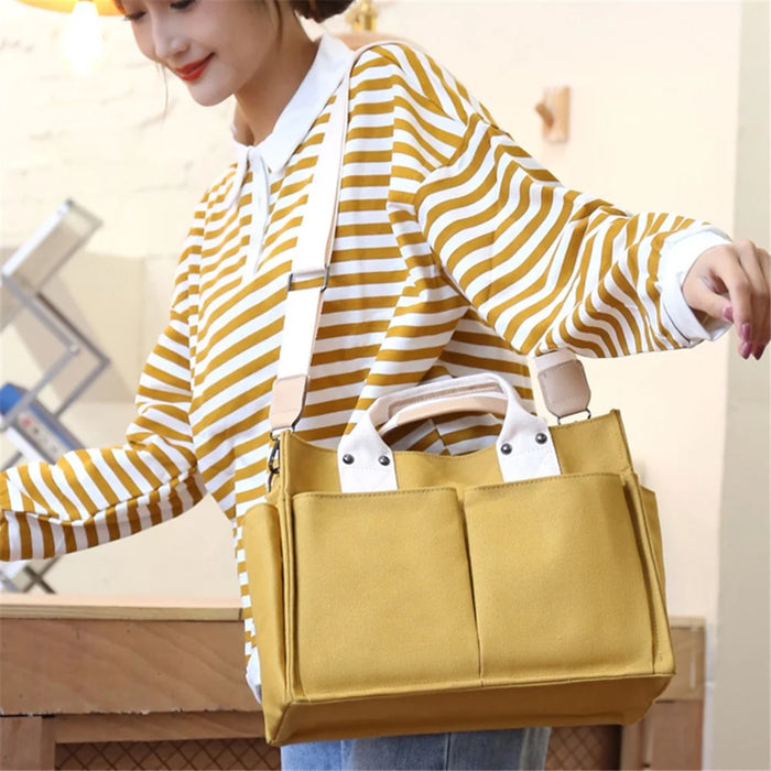 Women Canvas Tote Bag Casual Handbag Crossbody Shoulder Bag Large Capacity Mommy Pouch - Yellow - 2