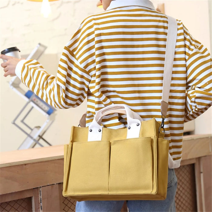 Women Canvas Tote Bag Casual Handbag Crossbody Shoulder Bag Large Capacity Mommy Pouch - Yellow - 4