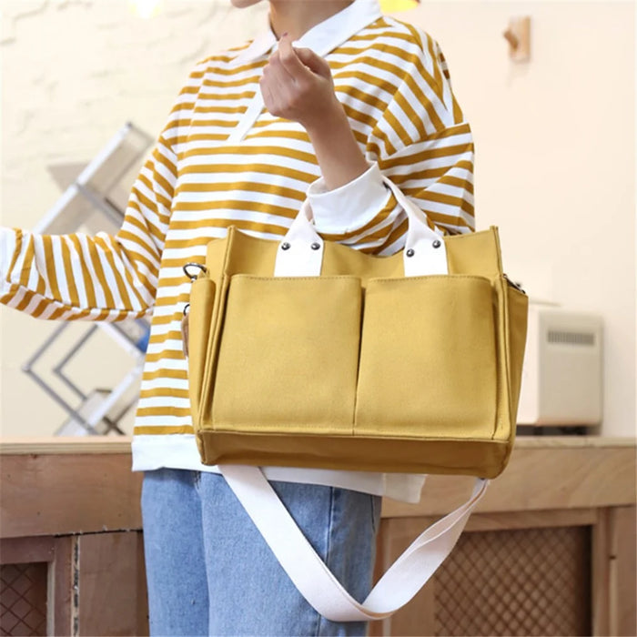 Women Canvas Tote Bag Casual Handbag Crossbody Shoulder Bag Large Capacity Mommy Pouch - Yellow - 5