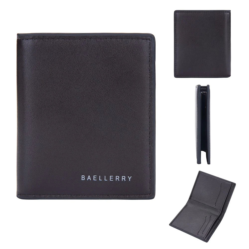BAELLERRY D9257 Minimalist Men Bi-fold Purse Ultra Slim PU Leather Cash Card Holder Short Wallet - Coffee - 1