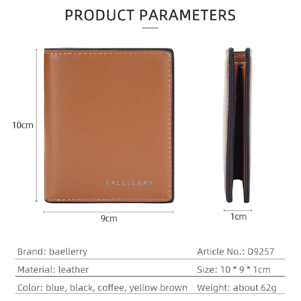 BAELLERRY D9257 Minimalist Men Bi-fold Purse Ultra Slim PU Leather Cash Card Holder Short Wallet - Coffee - 6