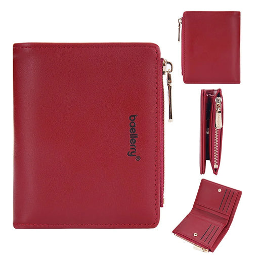 BAELLERRY N8113 Portable Bi-fold Coin Purse Zipper Pocket Design PU Leather Women Short Wallet - Red - 1
