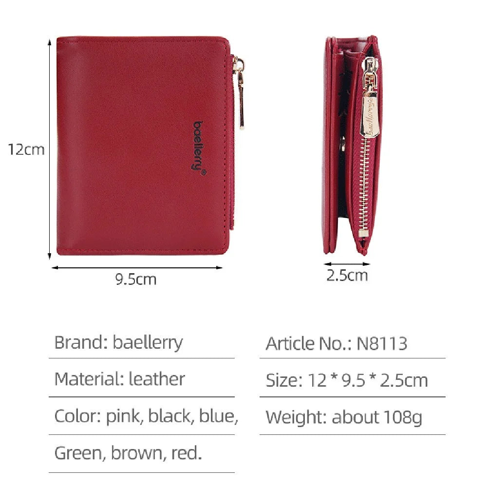 BAELLERRY N8113 Portable Bi-fold Coin Purse Zipper Pocket Design PU Leather Women Short Wallet - Red - 4