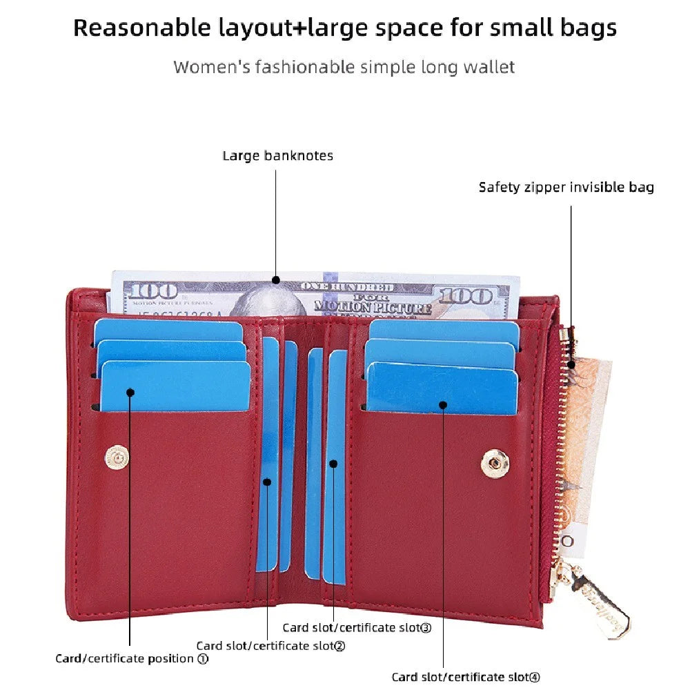 BAELLERRY N8113 Portable Bi-fold Coin Purse Zipper Pocket Design PU Leather Women Short Wallet - Red - 5