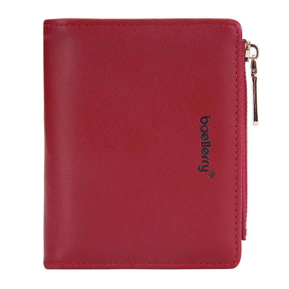 BAELLERRY N8113 Portable Bi-fold Coin Purse Zipper Pocket Design PU Leather Women Short Wallet - Red - 7