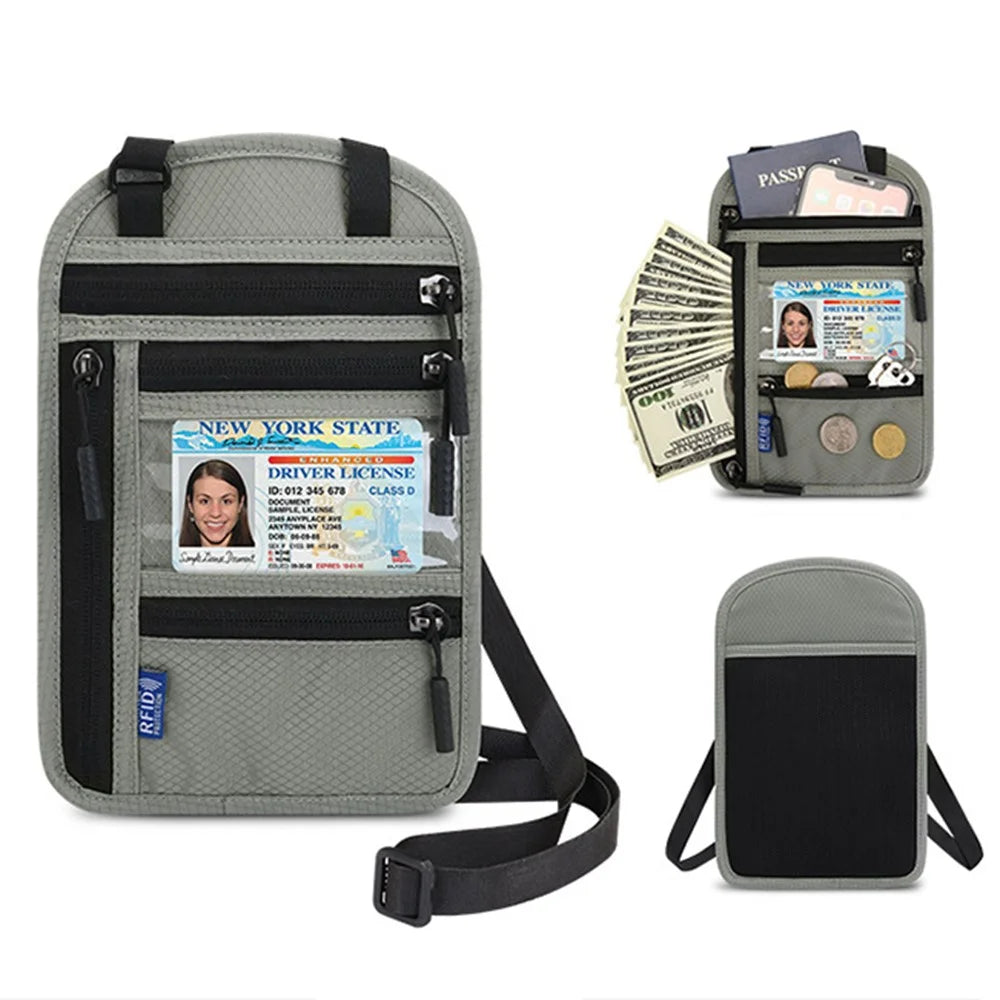Neck-Mounted ID Card Holder Bag Patch Badge Holder Neck Lanyard Credit Card Organizer with RFID Blocking Function - Light Grey - 1