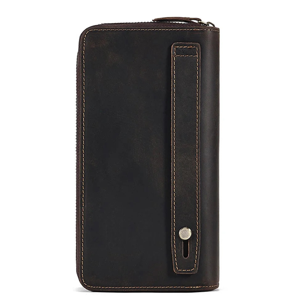 2061 Top Layer Cowhide Leather Long Wallet for Men RFID Blocking Organ Card Holder Clutch Zipper Coin Purse - Coffee - 1