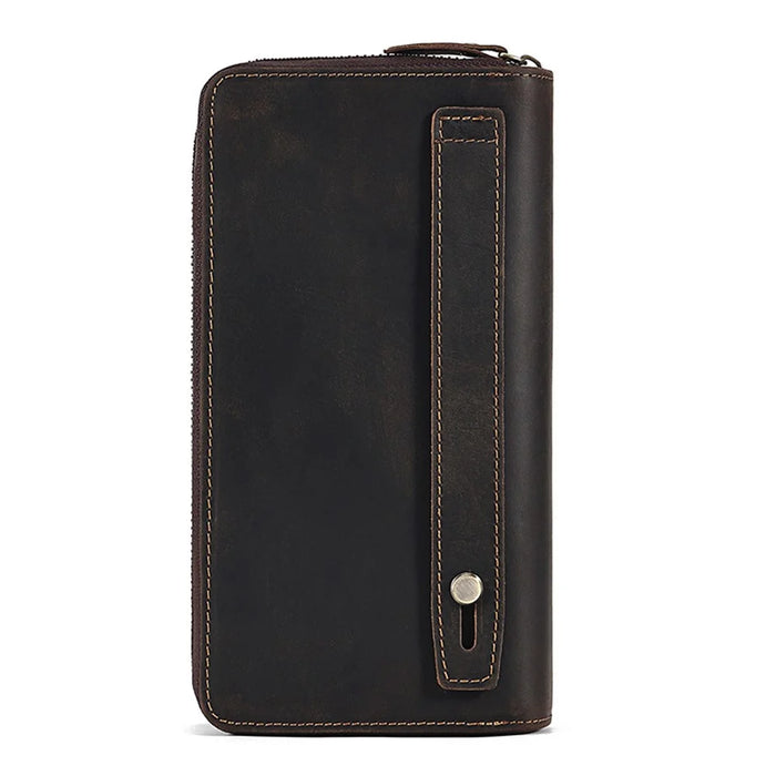 2061 Top Layer Cowhide Leather Long Wallet for Men RFID Blocking Organ Card Holder Clutch Zipper Coin Purse - Coffee - 1