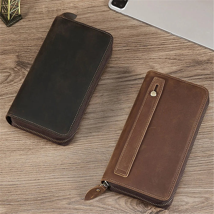 2061 Top Layer Cowhide Leather Long Wallet for Men RFID Blocking Organ Card Holder Clutch Zipper Coin Purse - Coffee - 6