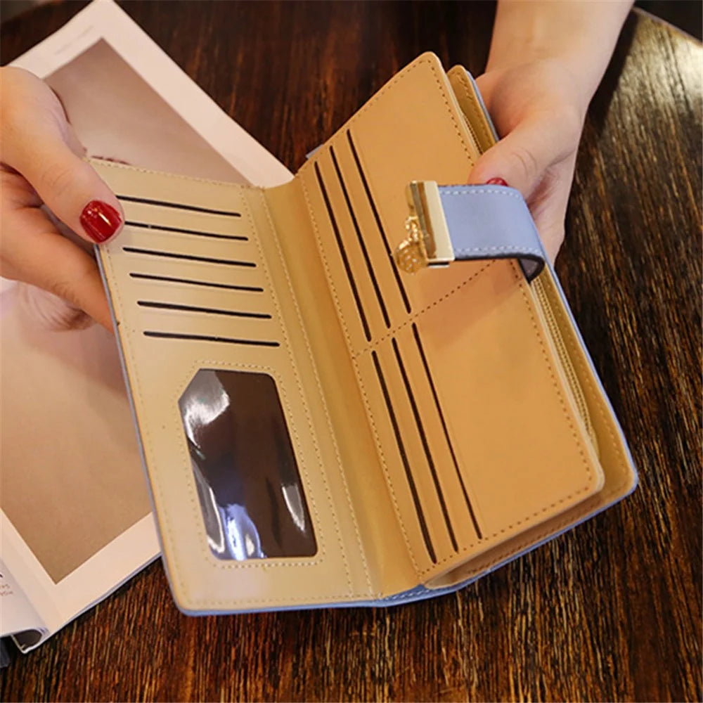 Hollow Leaves PU Leather Wallet for Women Card Holder Long Clutch Bag Zipper Coin Purse - Khaki - 5