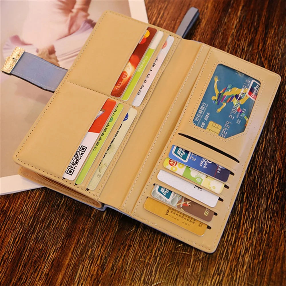 Hollow Leaves PU Leather Wallet for Women Card Holder Long Clutch Bag Zipper Coin Purse - Khaki - 6