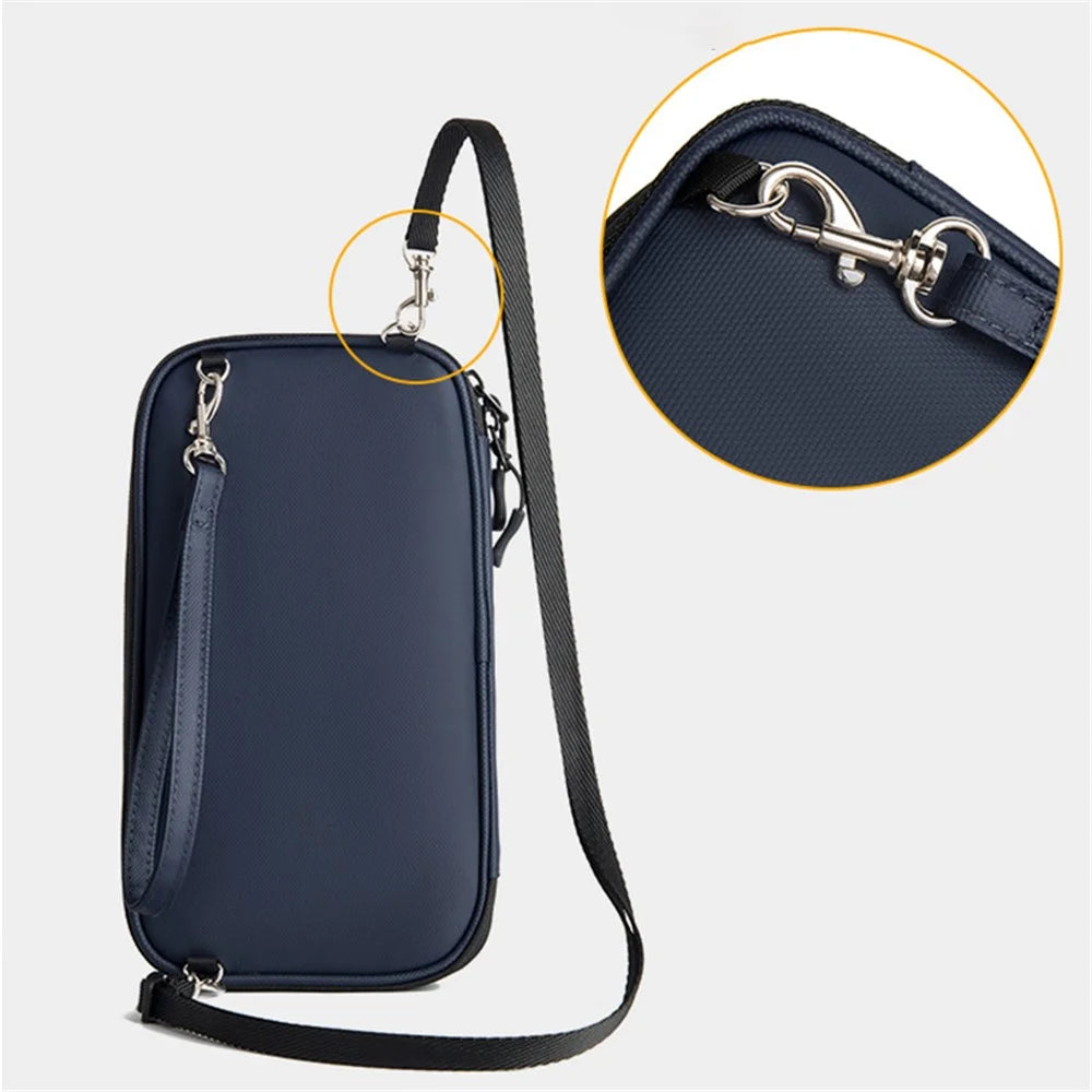 RFID Blocking Travel Passport Holder Waterproof Documents Organizer Zipper Case Clutch Bag with Neck Lanyard - Blue - 3