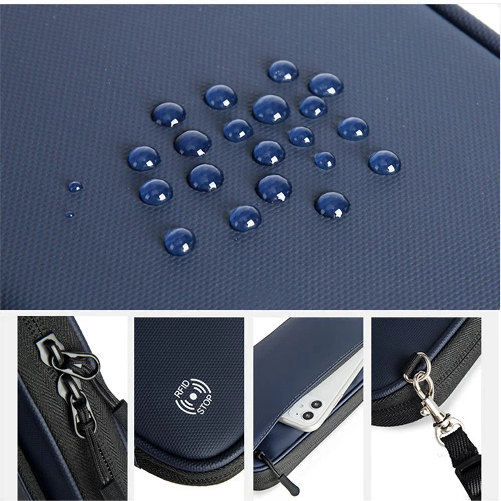 RFID Blocking Travel Passport Holder Waterproof Documents Organizer Zipper Case Clutch Bag with Neck Lanyard - Blue - 5