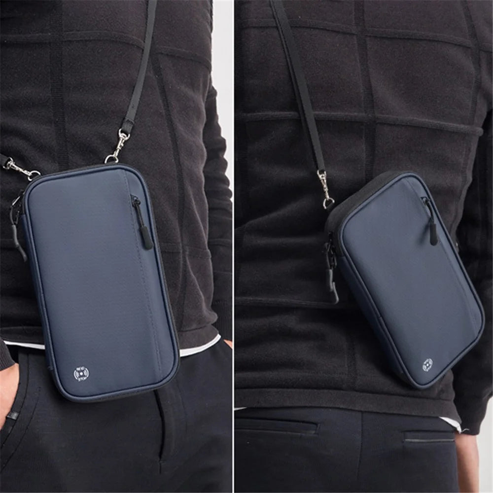 RFID Blocking Travel Passport Holder Waterproof Documents Organizer Zipper Case Clutch Bag with Neck Lanyard - Blue - 6